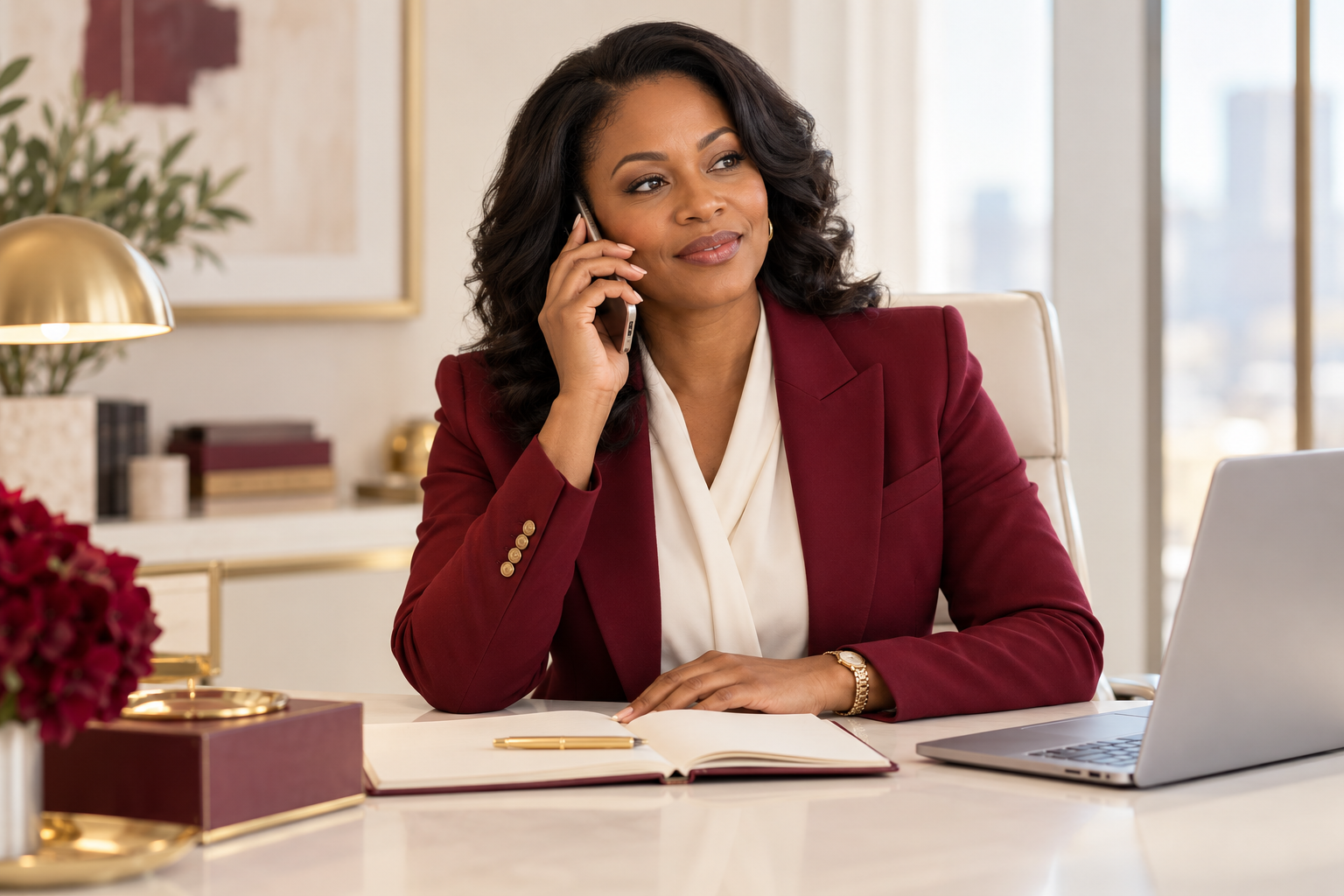 A professional taking a telephone call in an office.